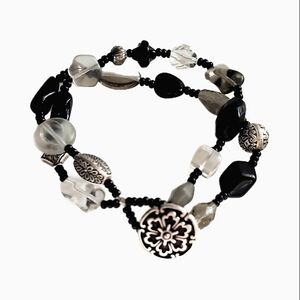 Elegant Black and Silver Beaded Vintage Bracelet